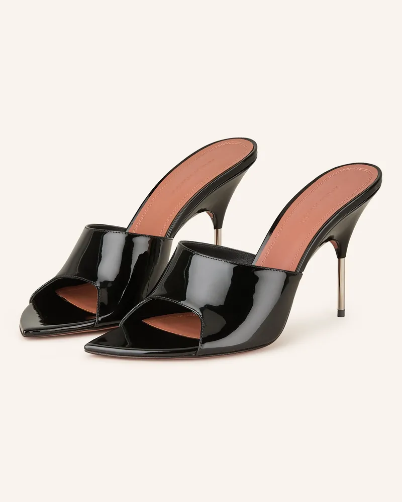 Amina Muaddi Lack-Mules Bianca schwarz Schwarz