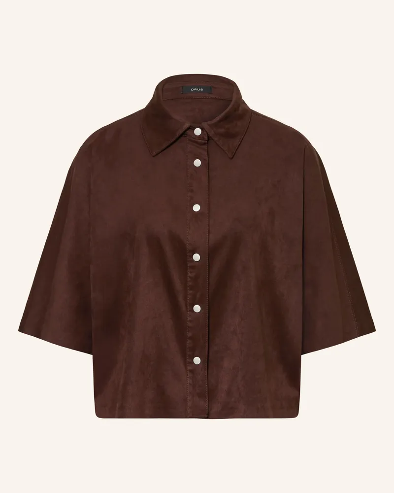 OPUS Hemdbluse FERMES in Lederoptik Dunkelbraun