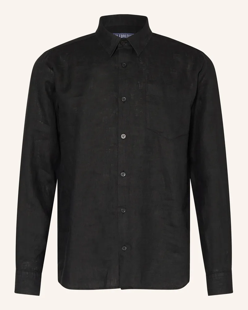 Vilebrequin Leinenhemd CAROUBIS Regular Fit Schwarz