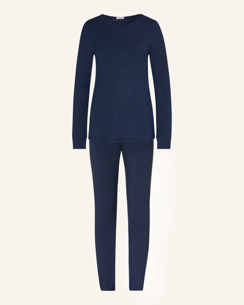 Hanro Schlafanzug Natural Elegance blau Dunkelblau