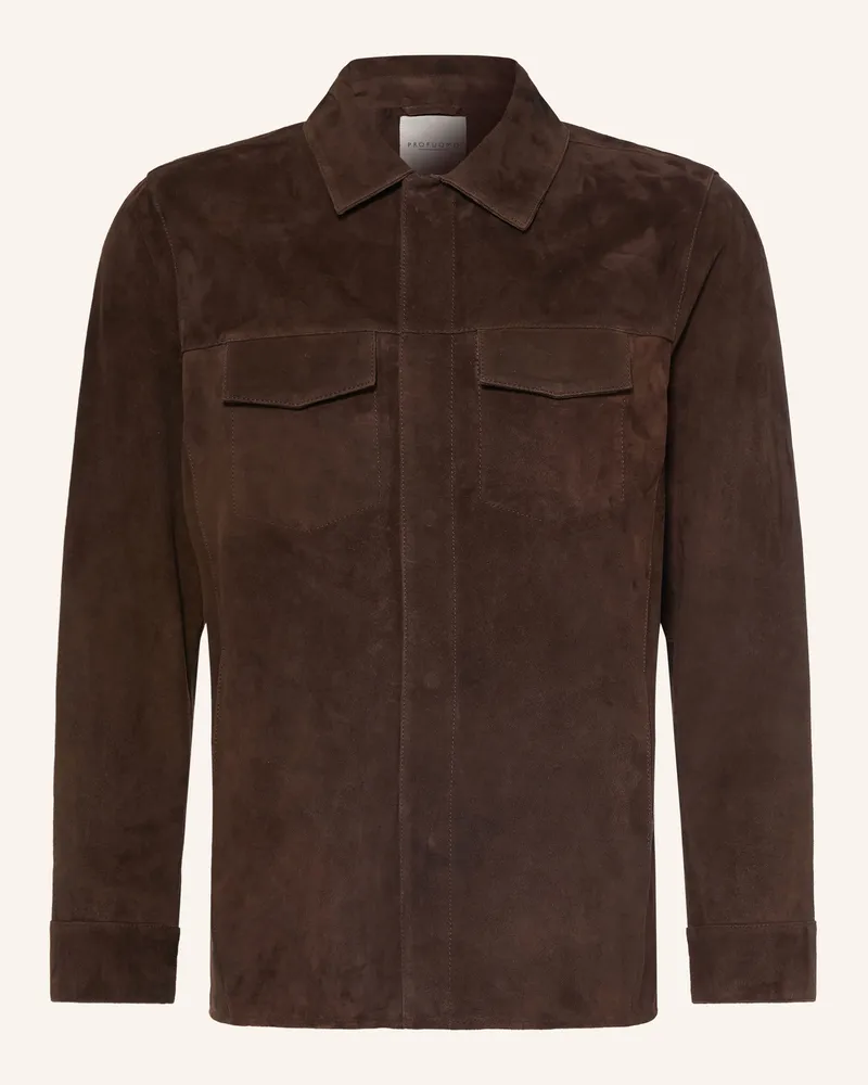 Profuomo Leder-Overshirt braun Dunkelbraun
