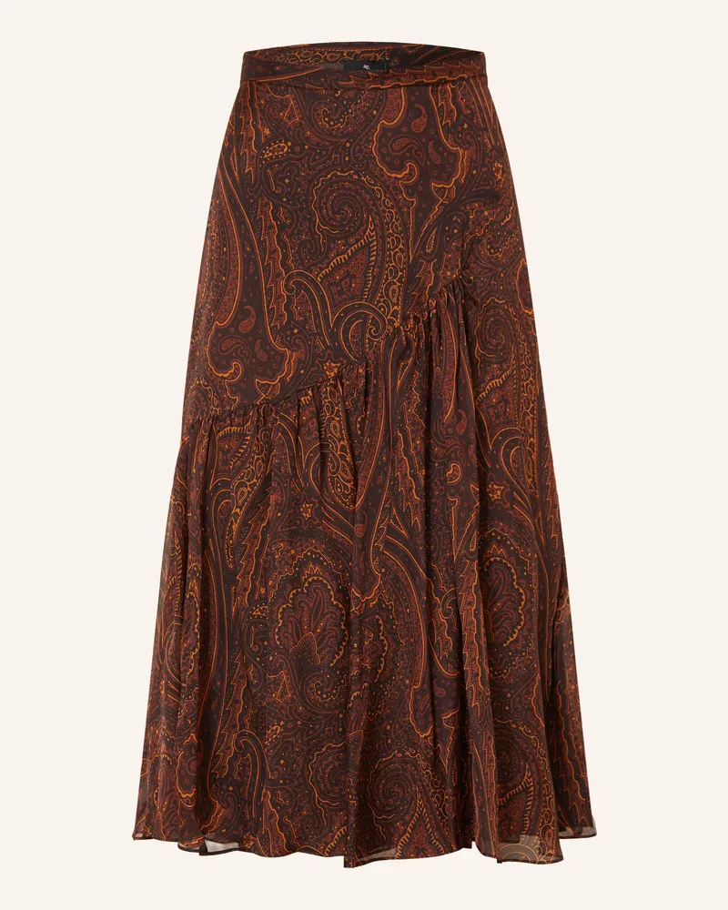 Etro Seidenrock rot Dunkelbraun