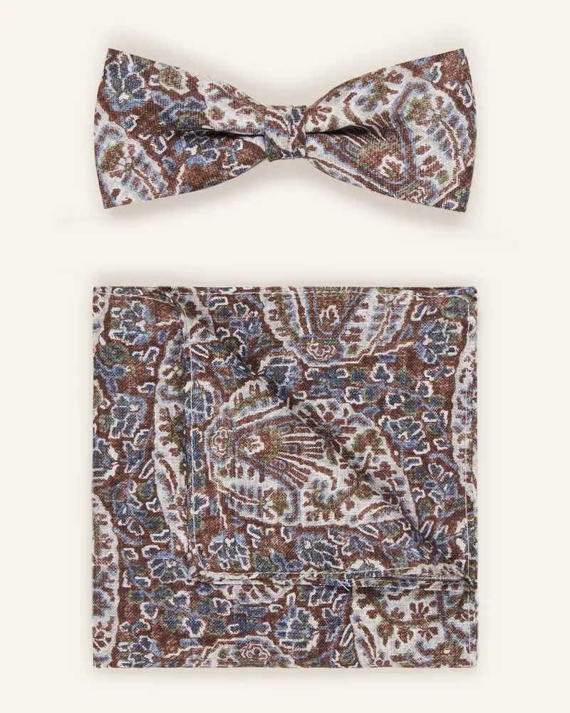 Monti Set: Fliege und Einstecktuch Braun