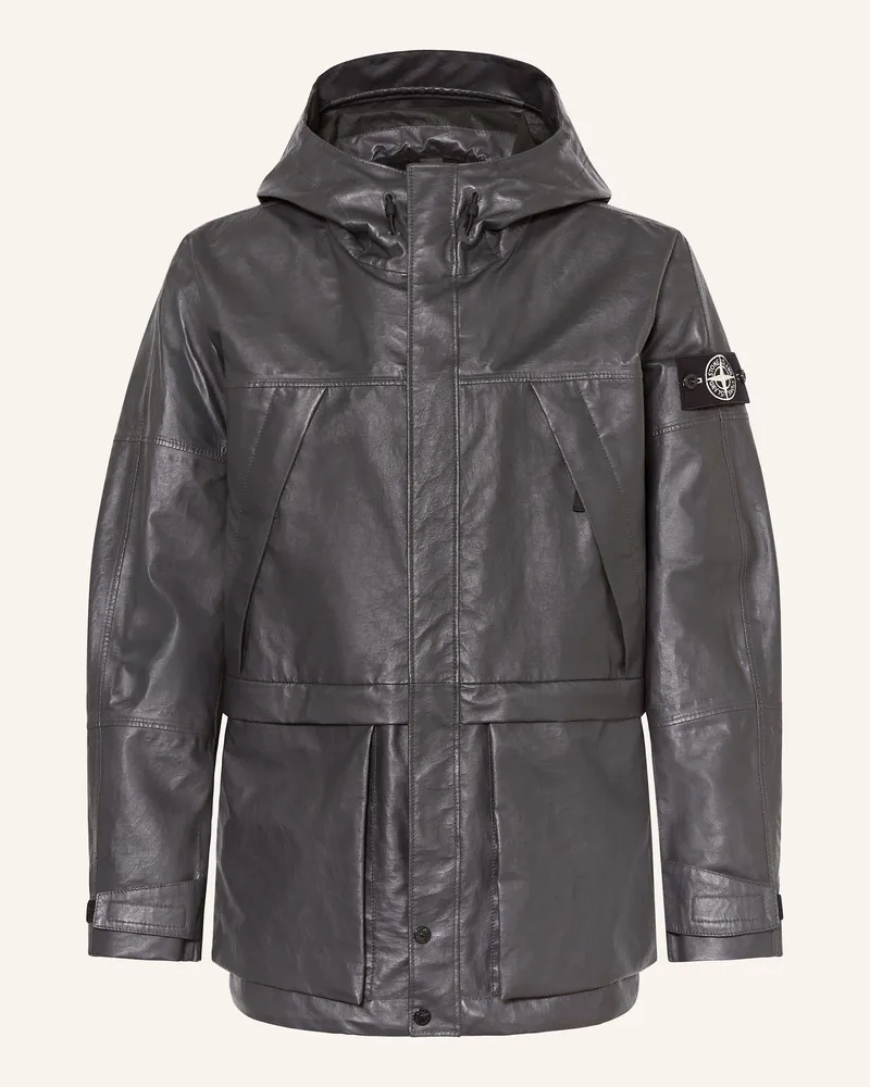 Stone Island Lederjacke Dunkelgrau