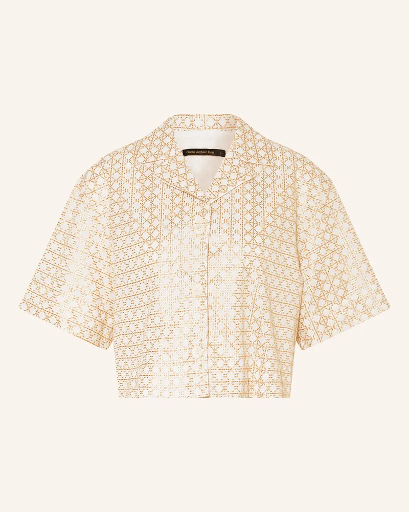 Greek Archaic Kori Cropped-Bluse Cross Mit Glitzergarn weiss Weiss