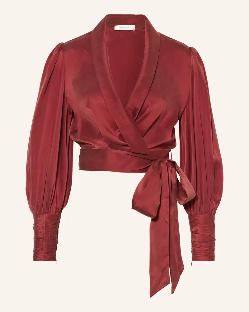 Zimmermann Cropped-Wickelbluse aus Seide Dunkelrot