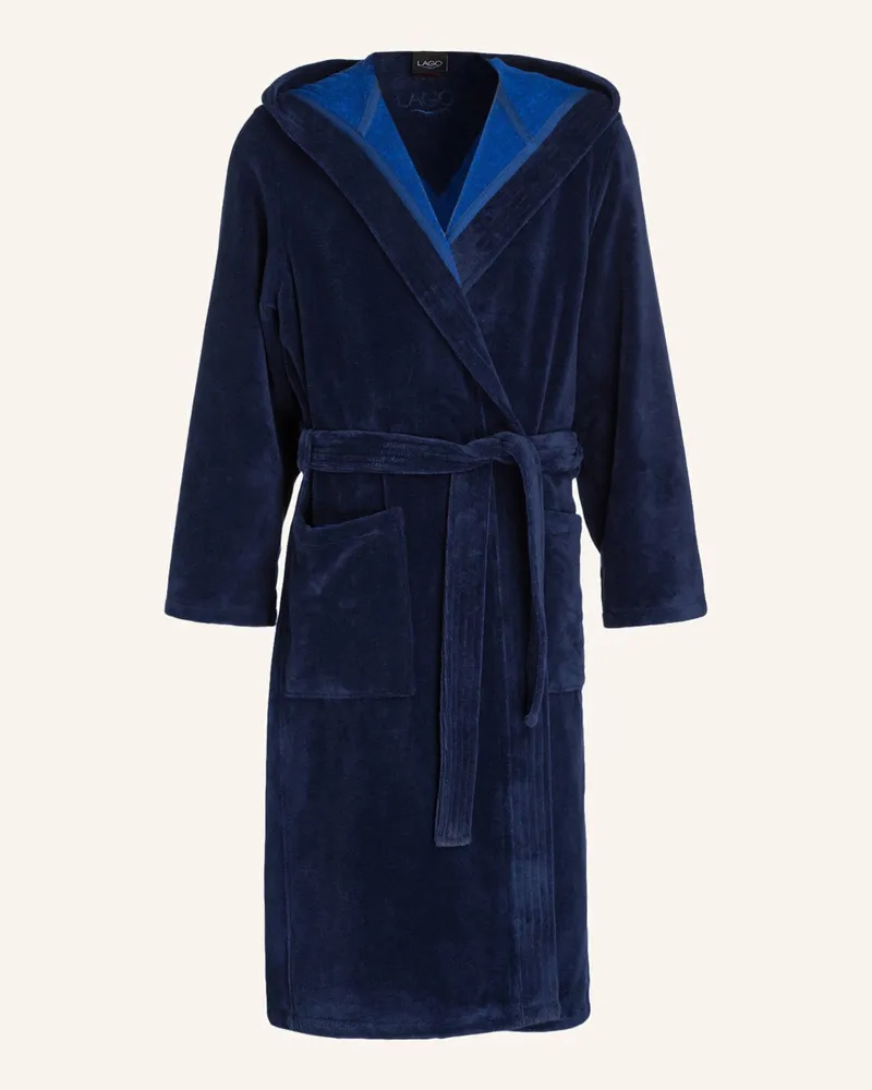 Cawö Herren-Bademantel Mit Kapuze blau Marine