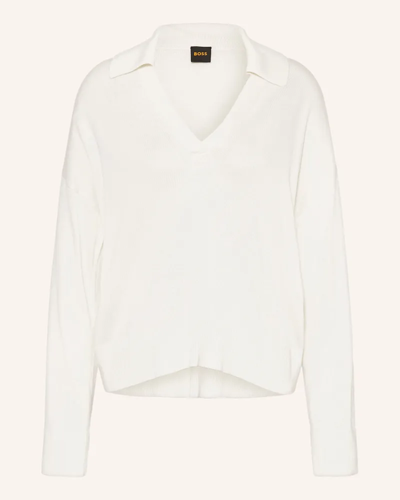 HUGO BOSS Strick-Poloshirt Fiaffisa weiss Ecru