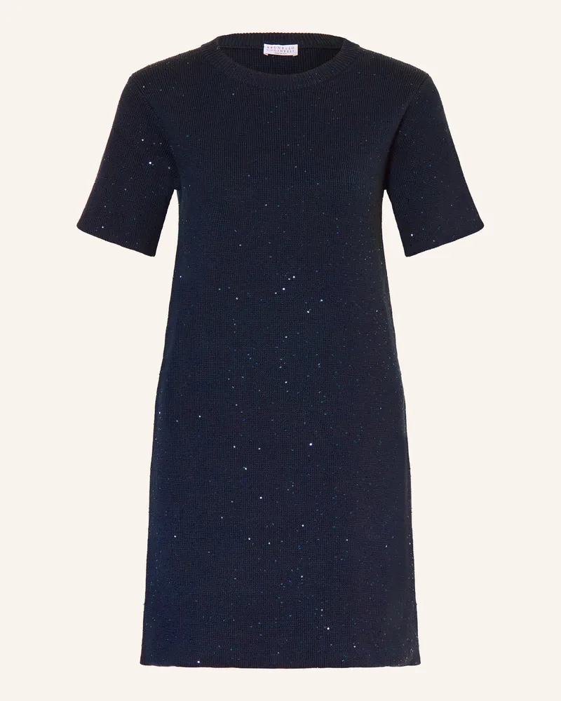 Brunello Cucinelli Strickkleid Mit Pailletten blau Dunkelblau