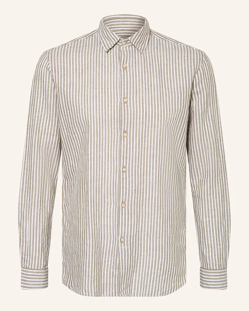 Pierre Cardin Hemd Modern Fit mit Leinen Oliv