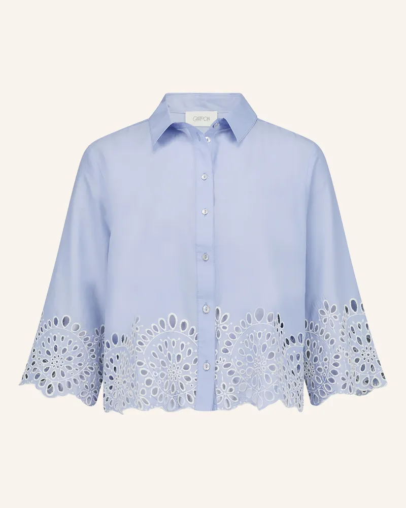 Cartoon Hemdbluse Mit Lochspitze Und 3/4-Arm blau Hellblau
