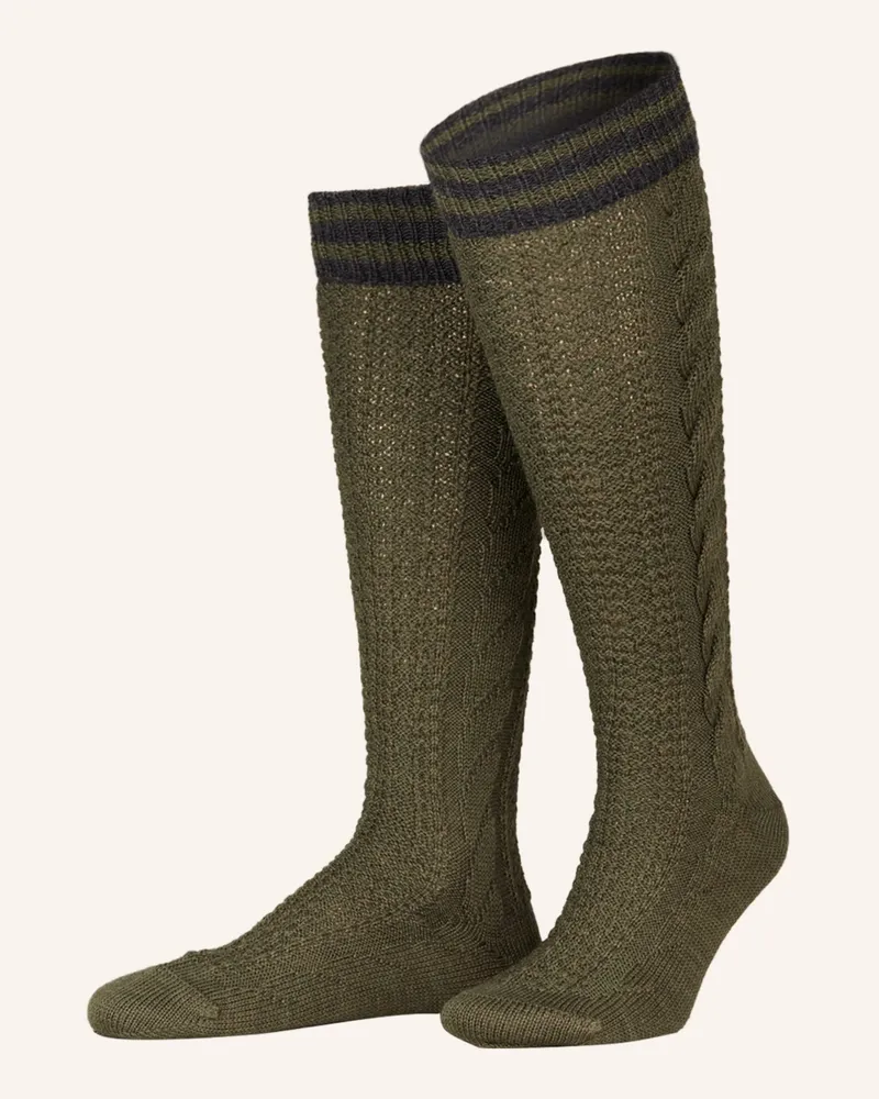Lusana Trachten-Kniestrümpfe Oliv