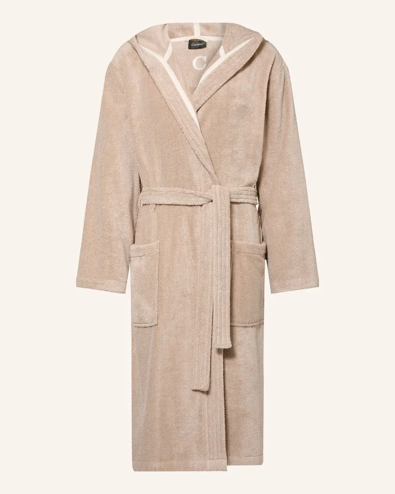 Cawö Herren-Bademantel Wth Mit Kapuze beige Hellgrau