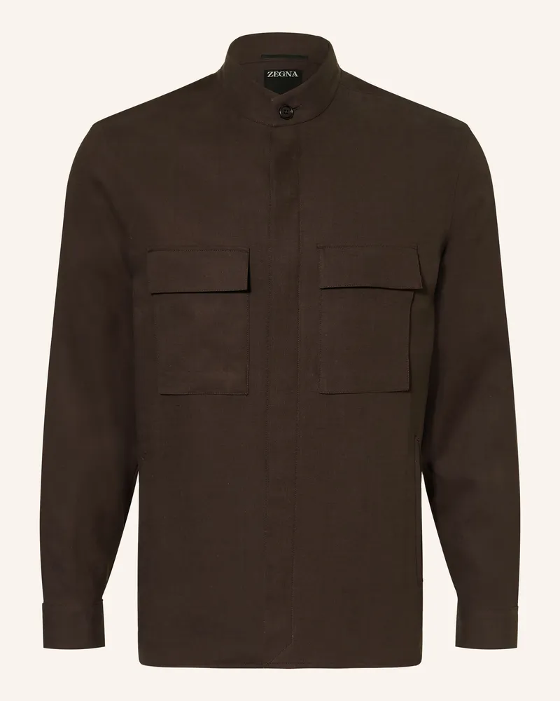 Ermenegildo Zegna Overjacket Aus Leinen braun Dunkelbraun