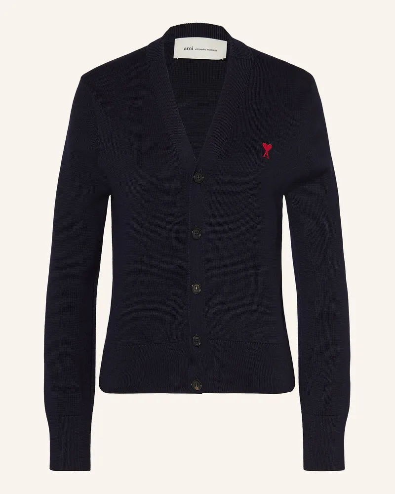 AMI Paris Strickjacke aus Merinowolle Dunkelblau