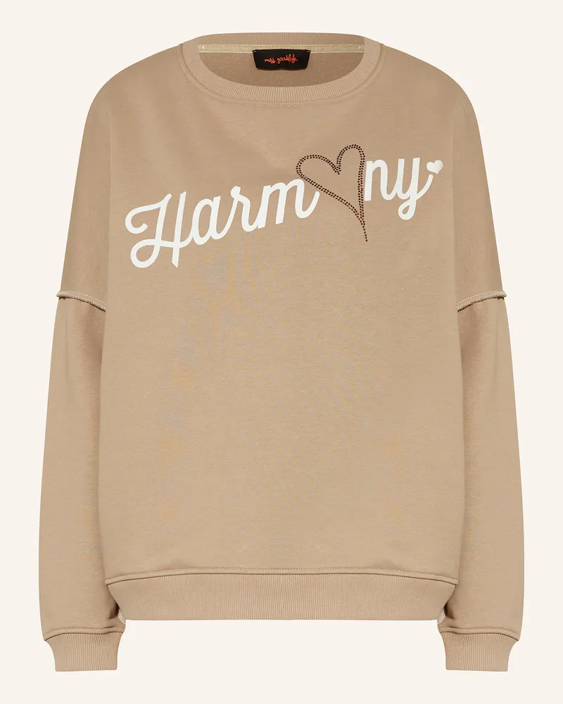 Miss Goodlife Sweatshirt mit Schmucksteinen Beige
