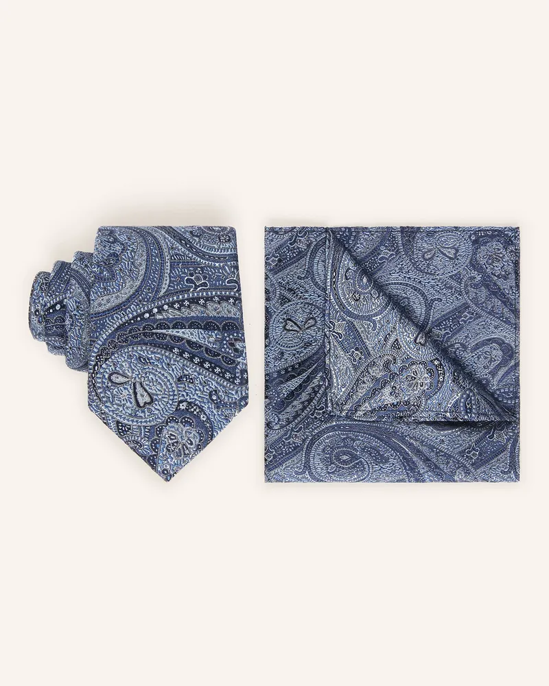 paul Set: Krawatte Und Einstecktuch blau Dunkelblau