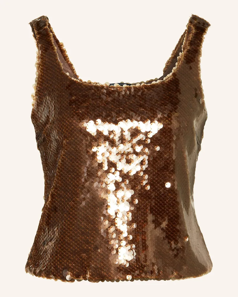 Luisa Cerano Top mit Pailletten Braun