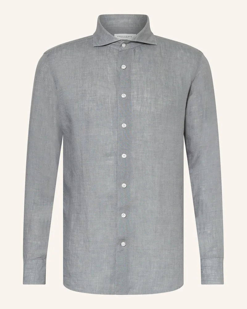 Profuomo Hemd Regular Fit aus Leinen Dunkelgrün