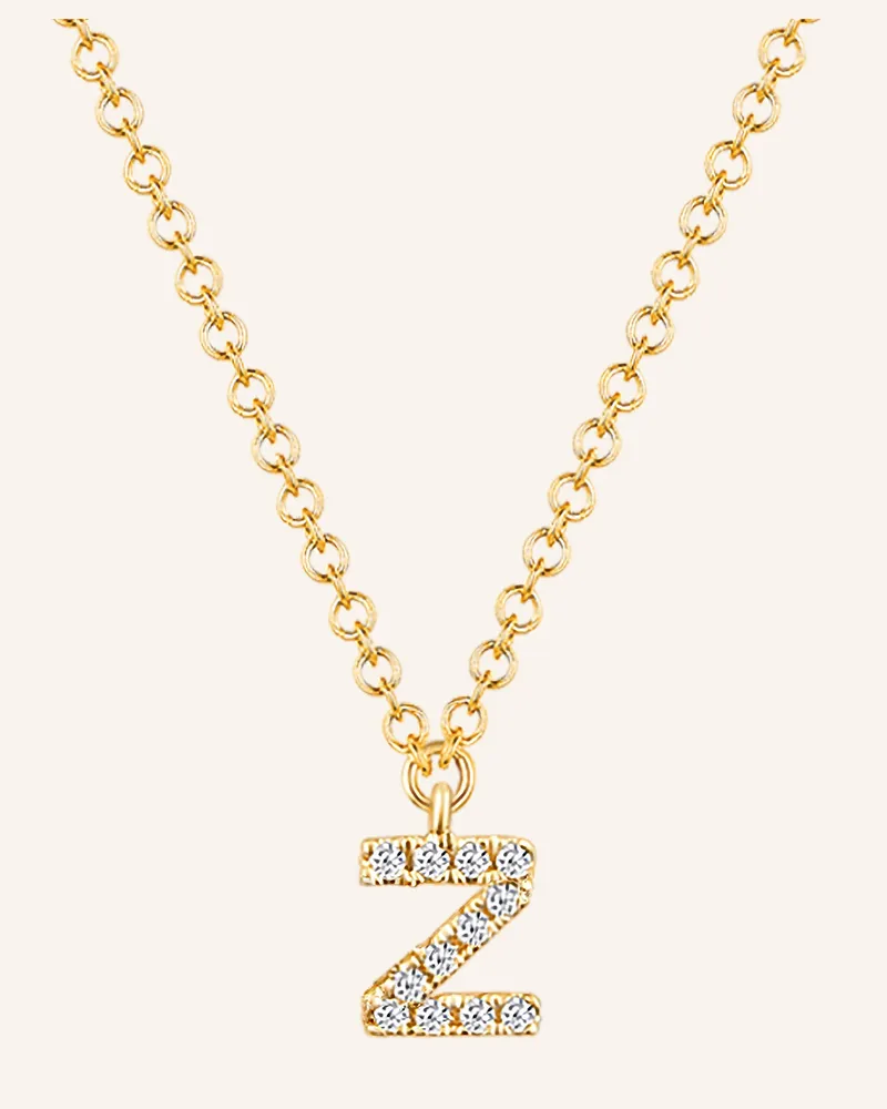 Leaf INITIALIEN Halskette „Z“  aus 14 Karat Gelbgold mit Diamanten Gold