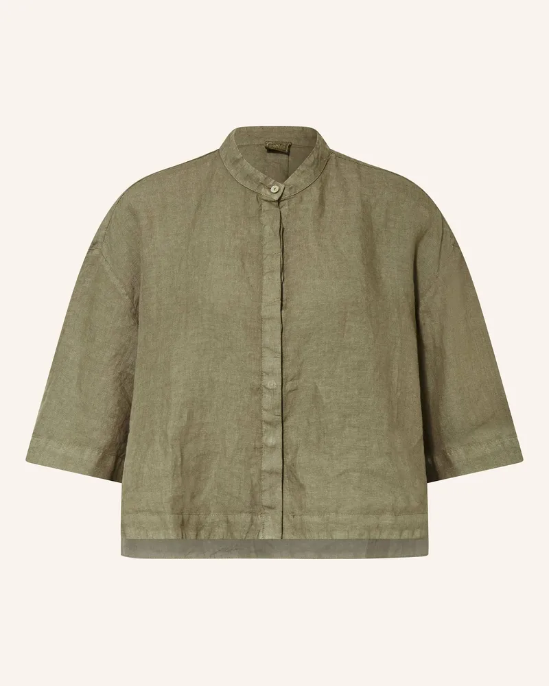 120% Lino Leinenbluse mit 3/4-Arm Khaki