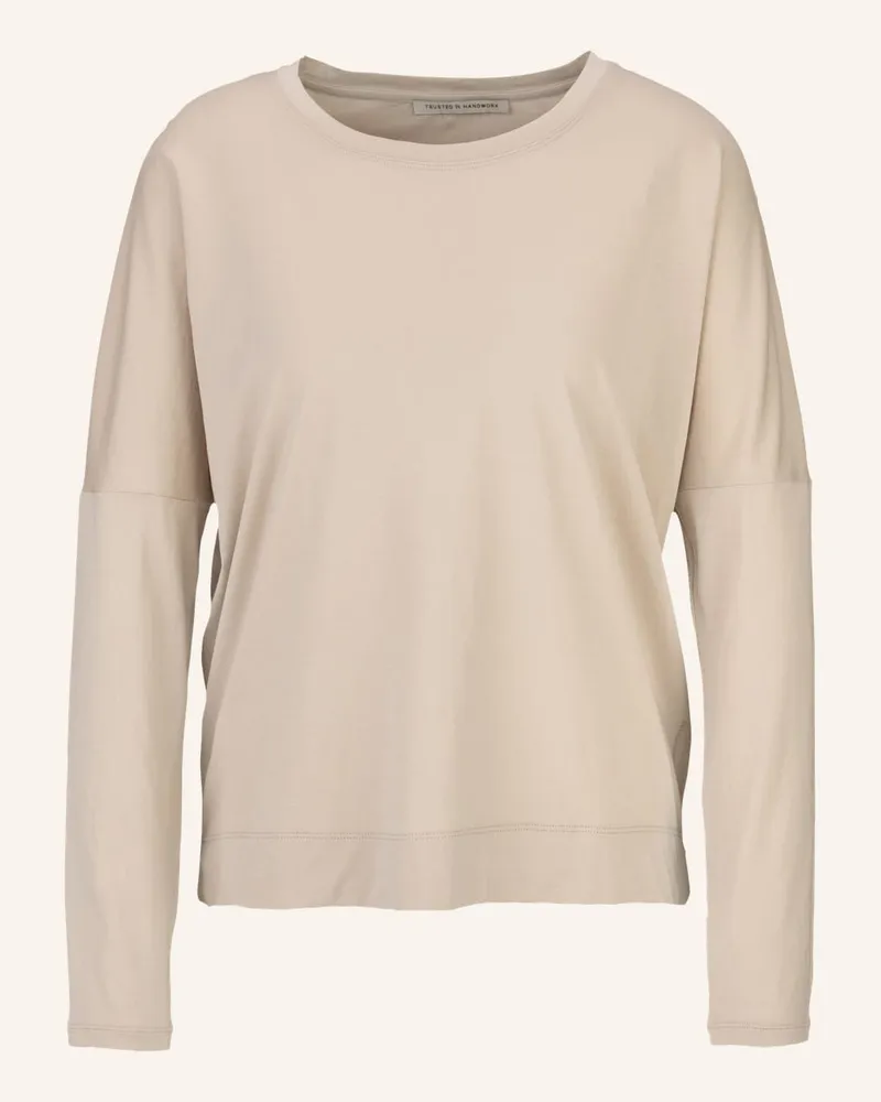 Trusted Handwork Round Neck 1/1-Sleeve T-Shirt w. Dropped Shoulder Beige