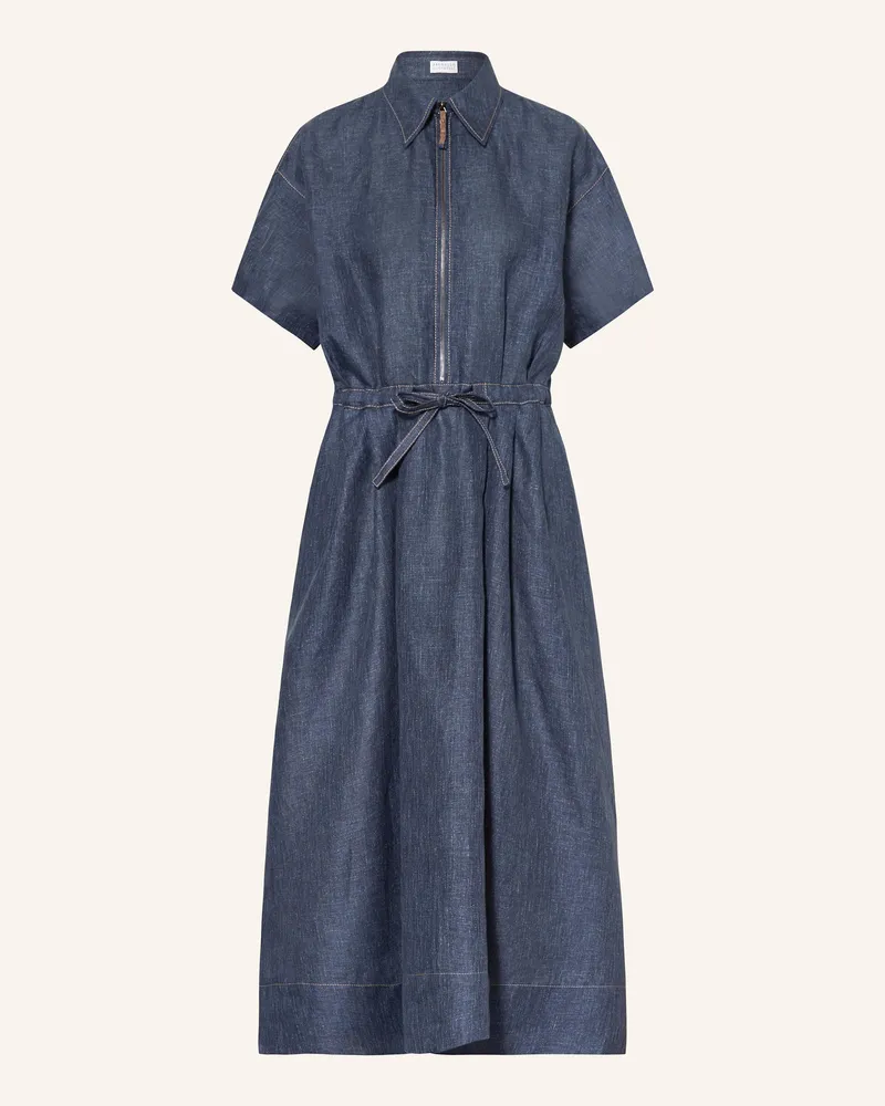 Brunello Cucinelli Hemdblusenkleid aus Leinen Dunkelblau