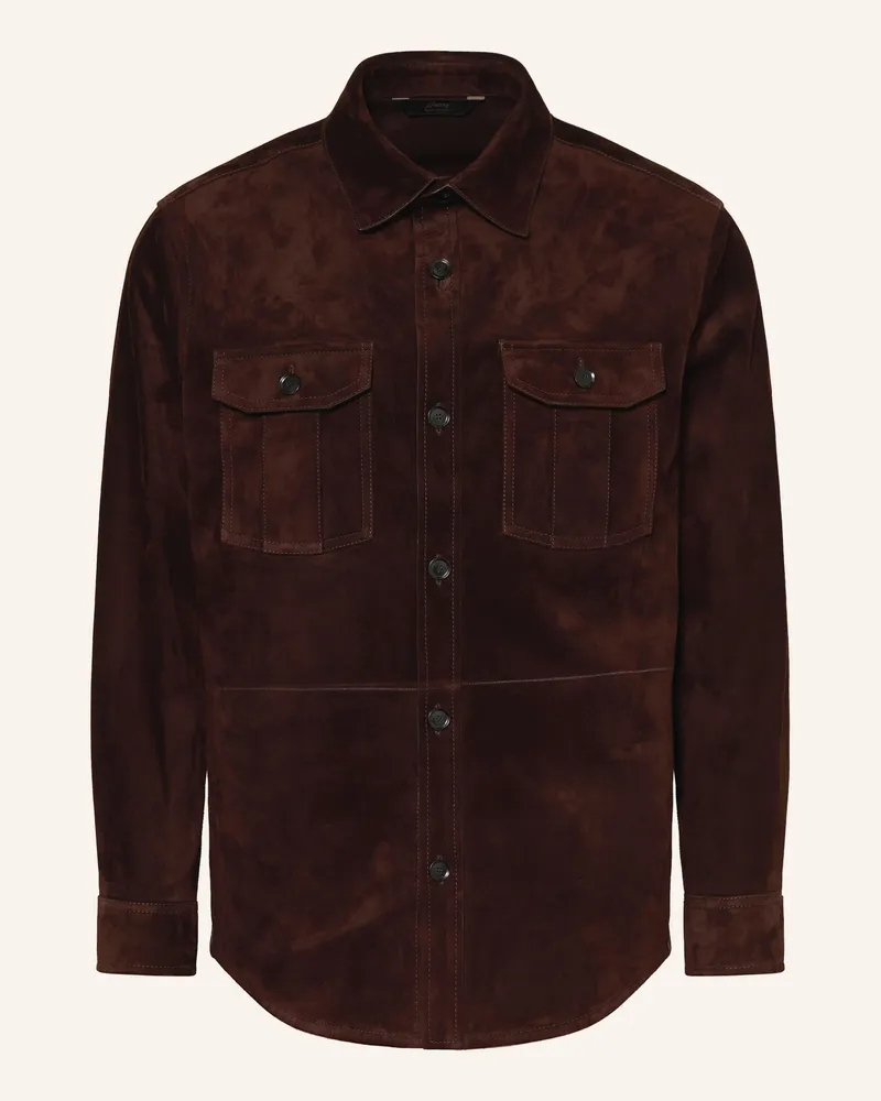 Brioni Leder-Overjacket Vagabond braun Dunkelbraun
