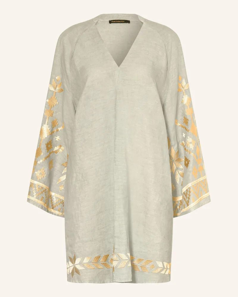 Greek Archaic Kori Strandkleid Ios Aus Leinen Mit Glitzergarn grau Grau
