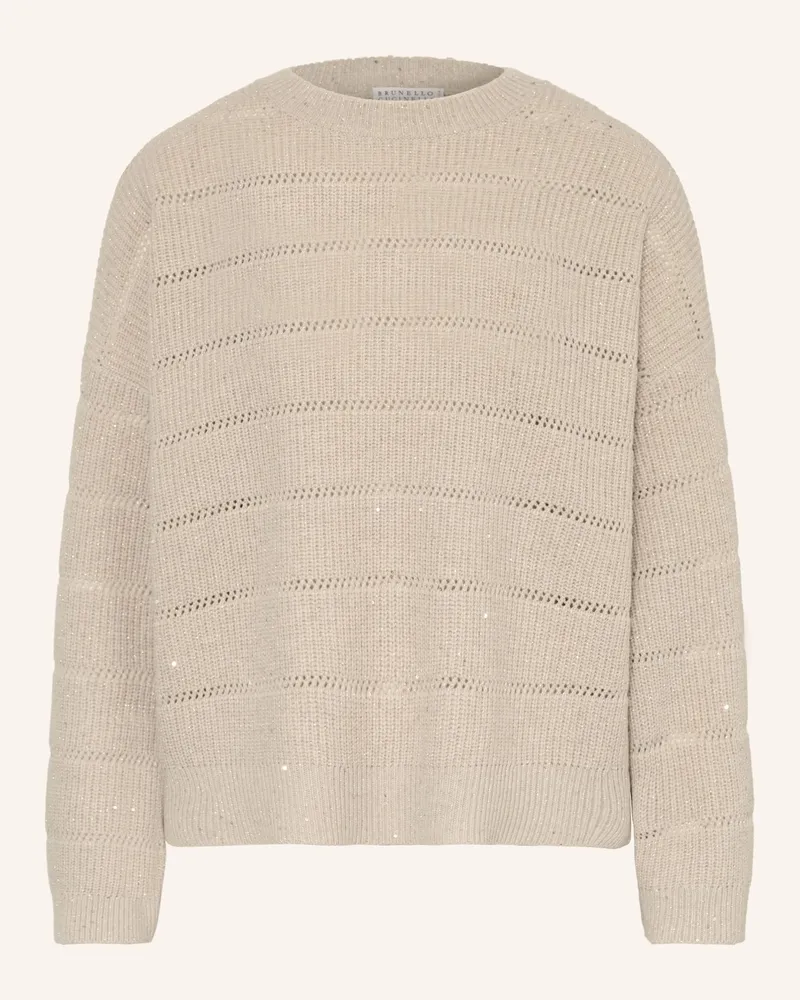 Brunello Cucinelli Pullover mit Cashmere und Glitzergarn Beige