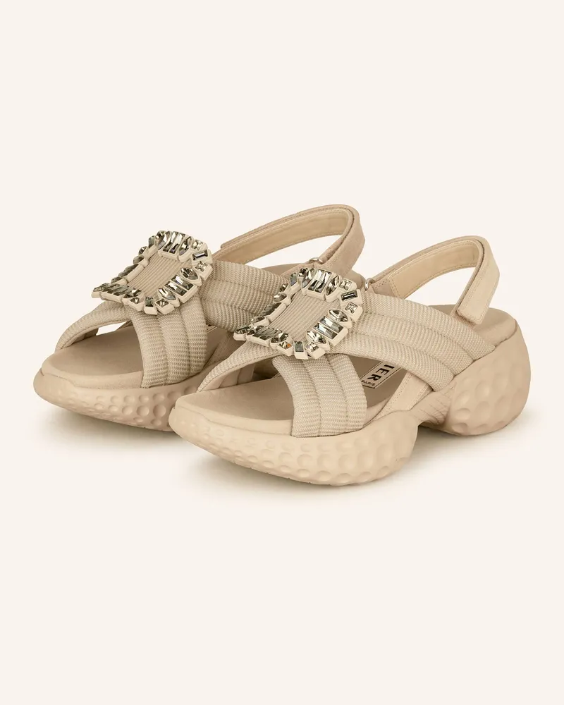 Roger Vivier Plateau-Sandalen VIV' RUN LIGHT mit Schmucksteinen Beige