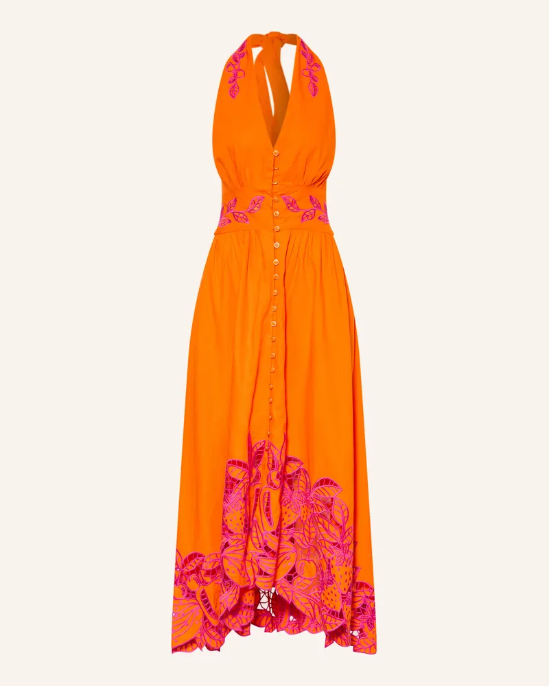 FARM Rio Kleid Fruit Richiliuer Artisanal Mit Leinen Und Lochspitze orange Orange