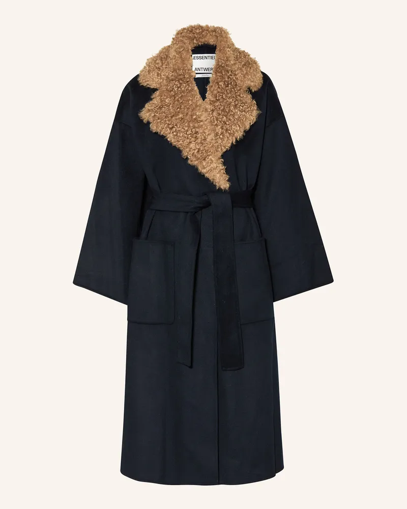 Essentiel Wollmantel IRNO mit Kunstfell Dunkelblau