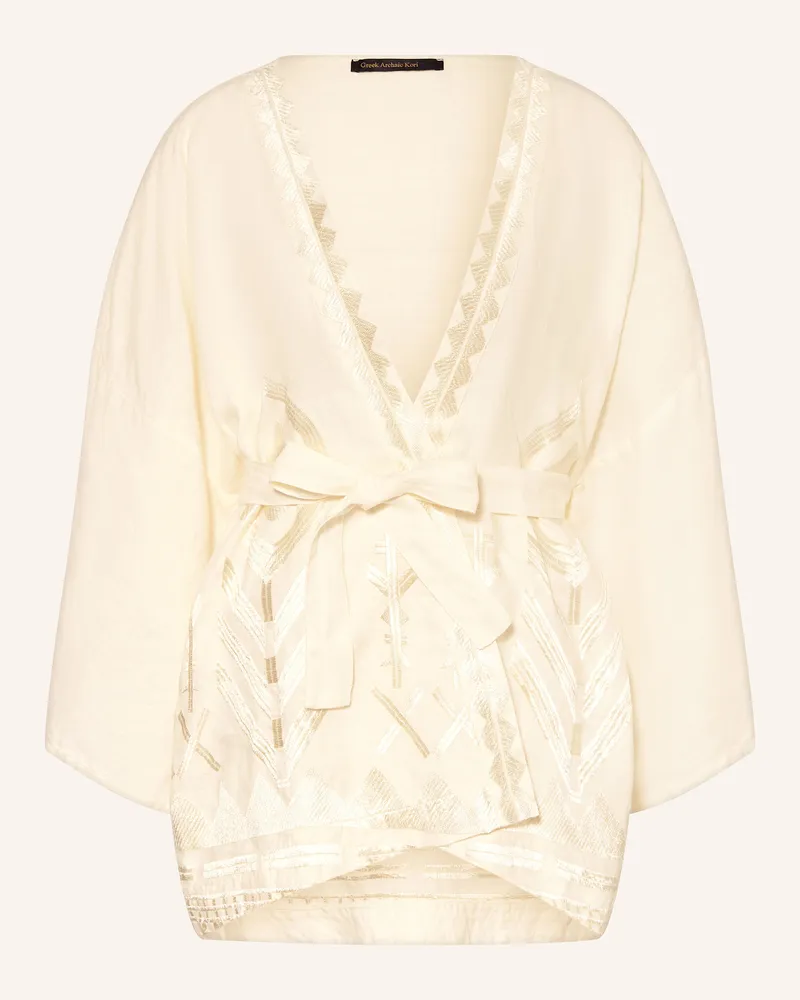 Greek Archaic Kori Leinen-Kimono FEATHER mit Glitzergarn Ecru