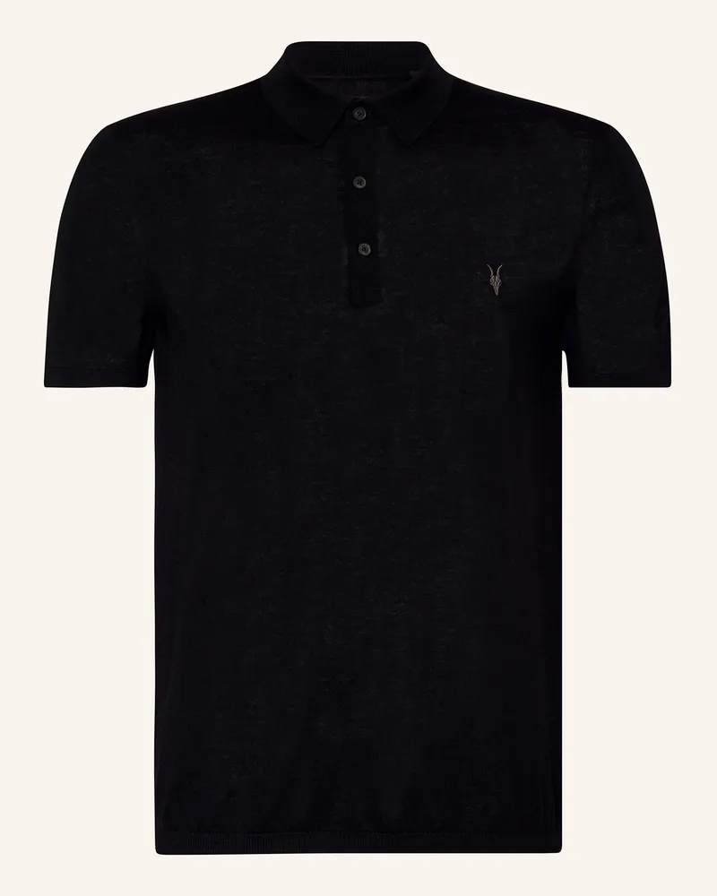 AllSaints Strick-Poloshirt Mode Merino Aus Merinowolle schwarz Schwarz