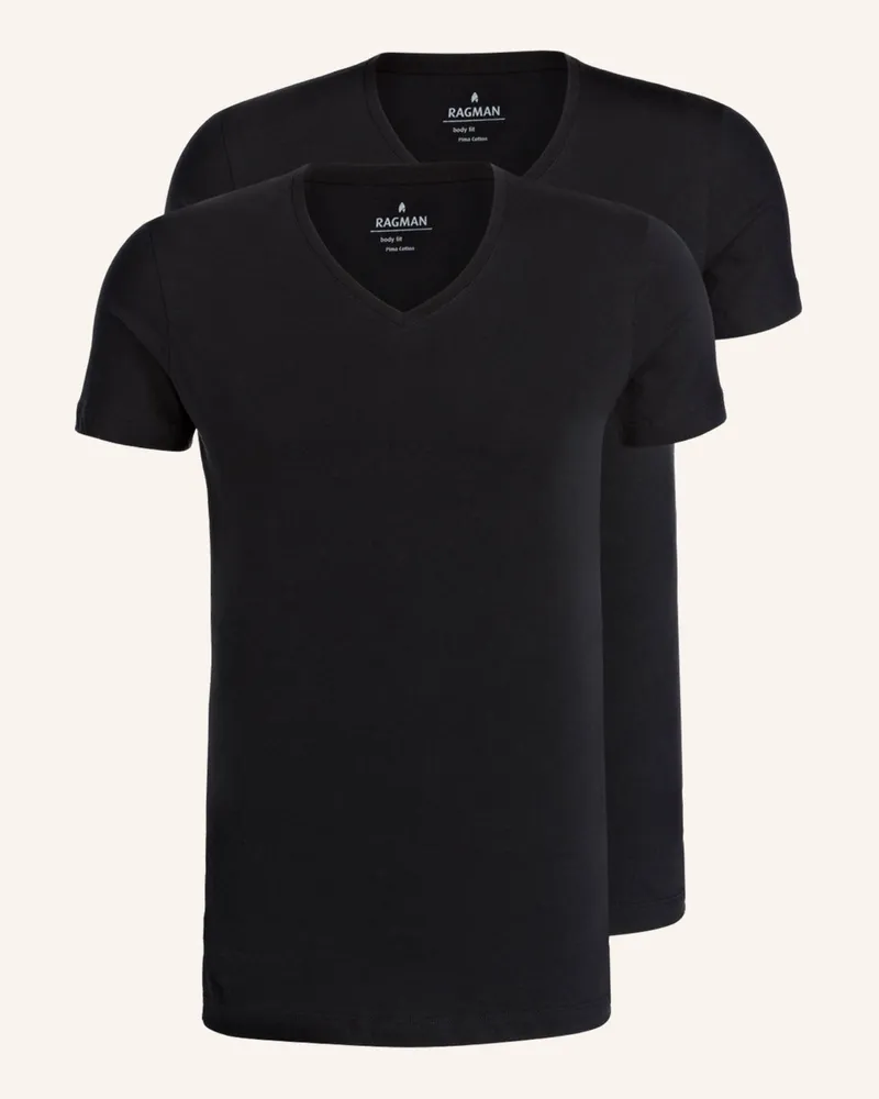 Ragman 2er-Pack V-Shirts schwarz Schwarz