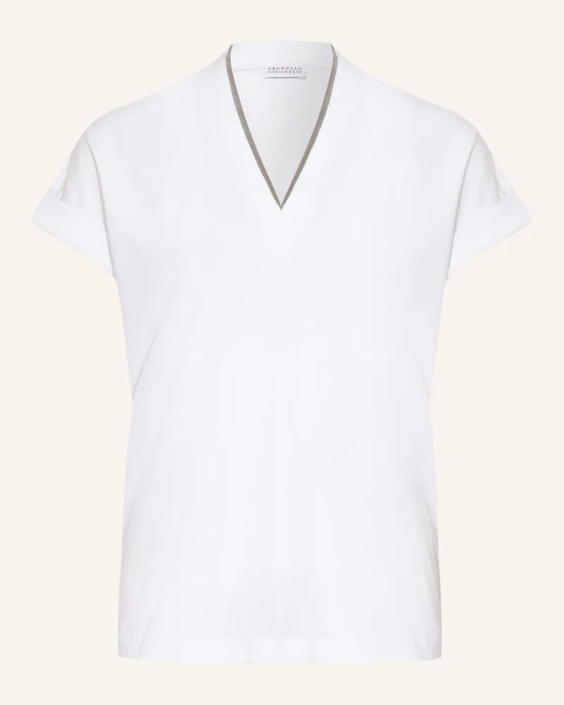 Brunello Cucinelli T-Shirt mit Schmucksteinbesatz Weiss