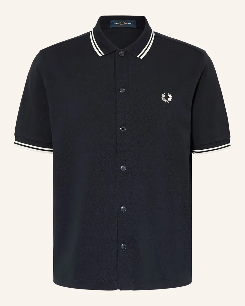 Fred Perry Kurzarm-Hemd Comfort Fit Aus Piqué blau Dunkelblau
