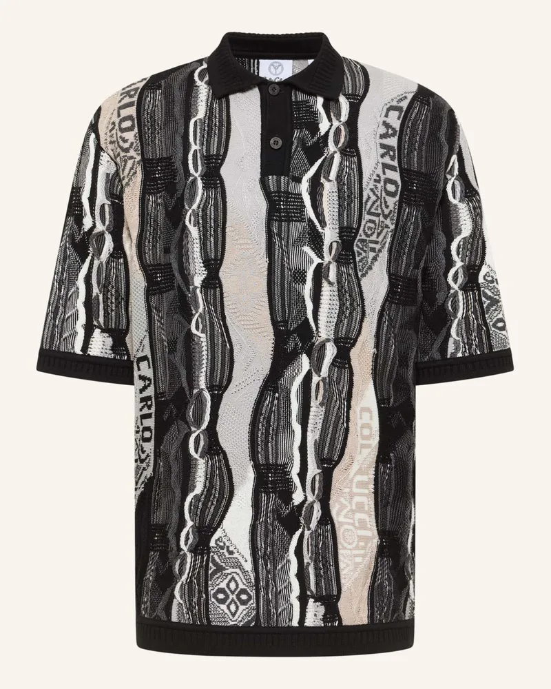 Carlo Colucci Oversize Strick Poloshirt - 3D Knit ERHARD Schwarz
