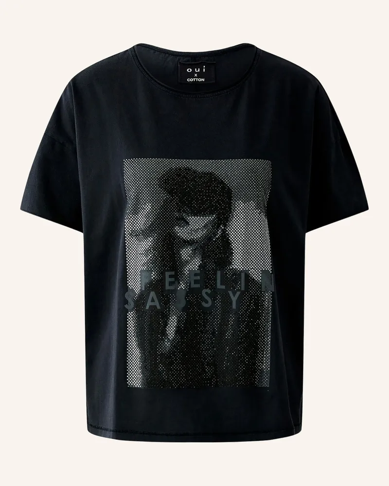 Oui  T-Shirt Mit Schmucksteinen schwarz Schwarz