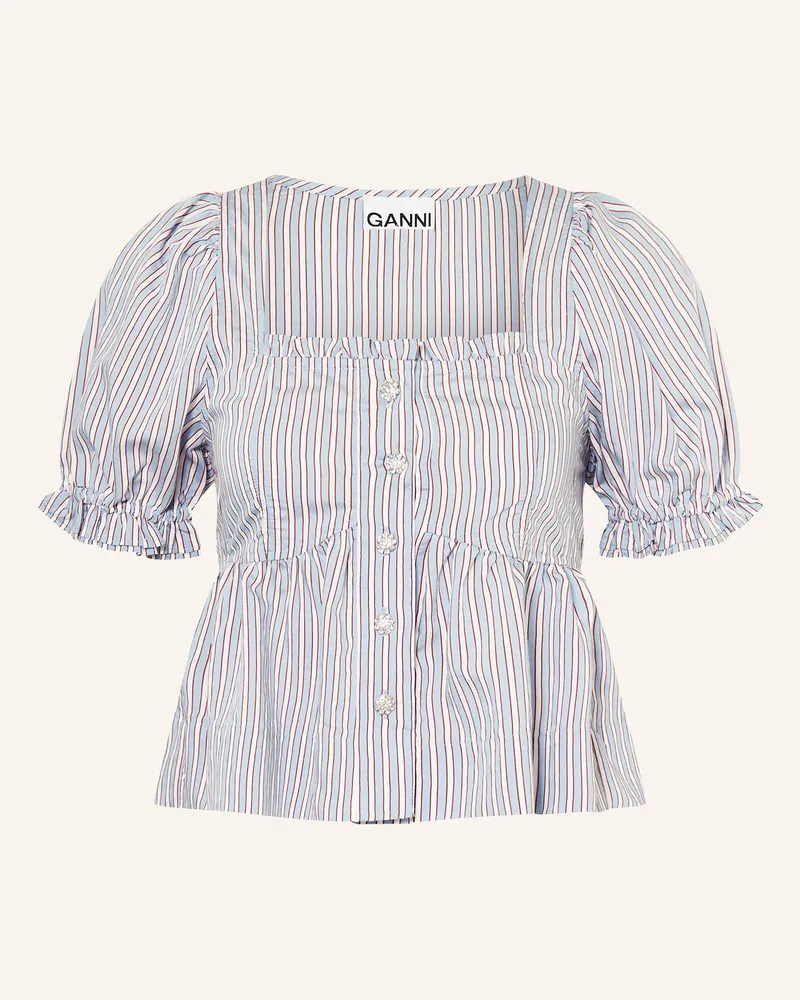 Ganni Blusenshirt mit Rüschen Hellblau