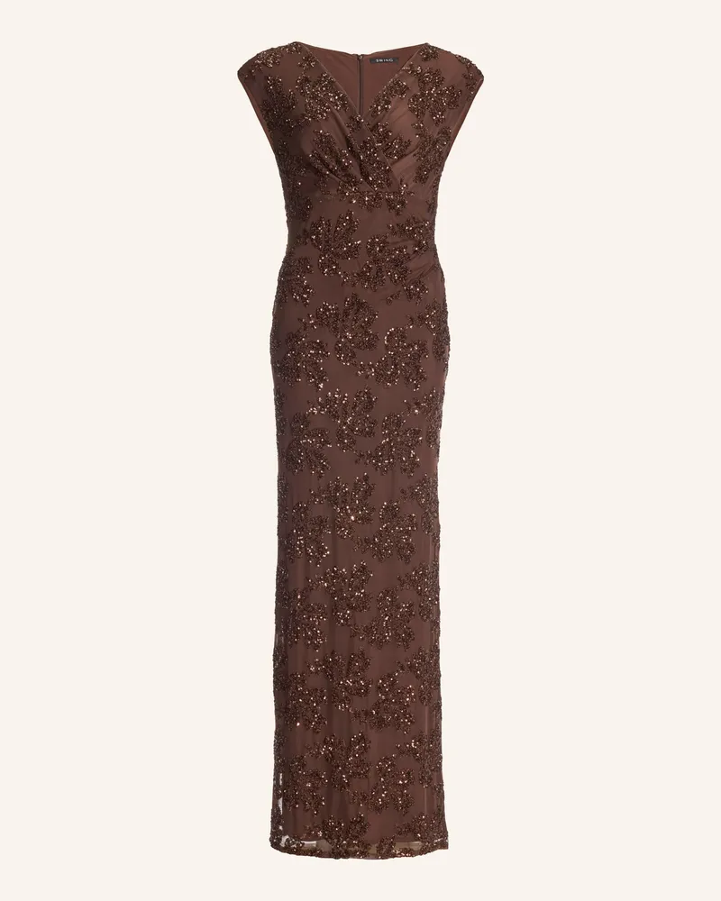 Swing Abendkleid Aus Mesh Mit Pailletten braun Dunkelbraun