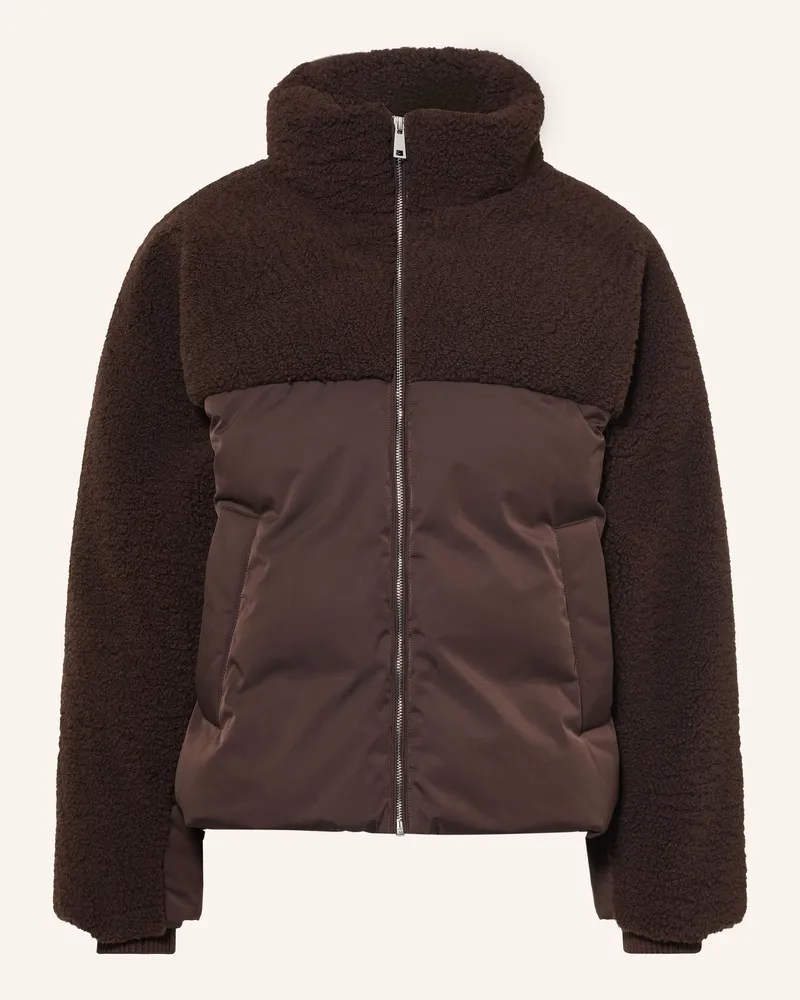 OPUS Kunstpelz-Jacke Hazy Im Materialmix braun Dunkelbraun