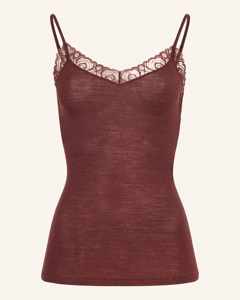 Hanro Top WOOLEN LACE aus Merinowolle mit Spitze Braun