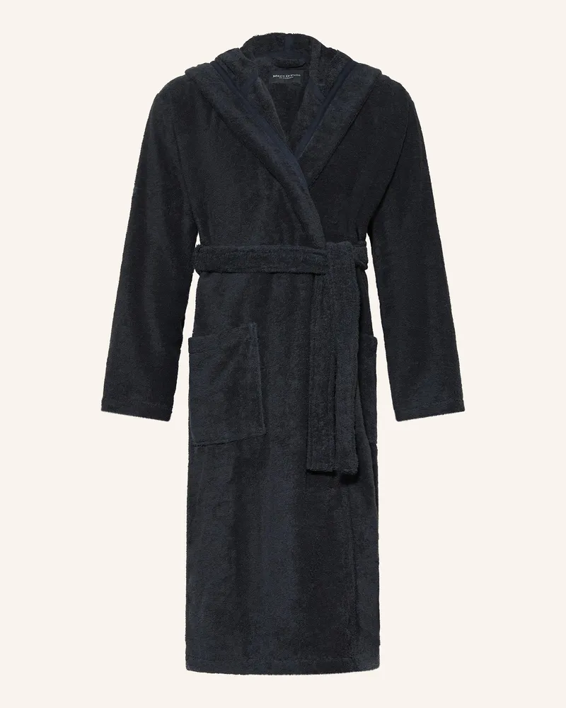 Marc O'Polo Herren-Bademantel Mit Kapuze blau Dunkelblau