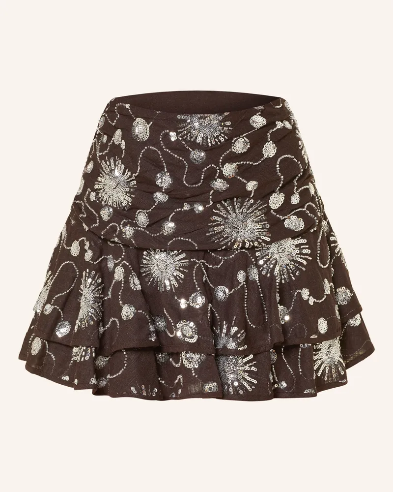 Mrs & HUGS Rock Mit Leinen Und Pailletten braun Dunkelbraun