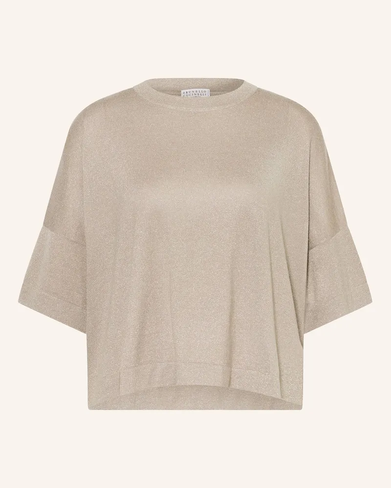 Brunello Cucinelli Strickshirt mit Cashmere und Glitzergarn Taupe