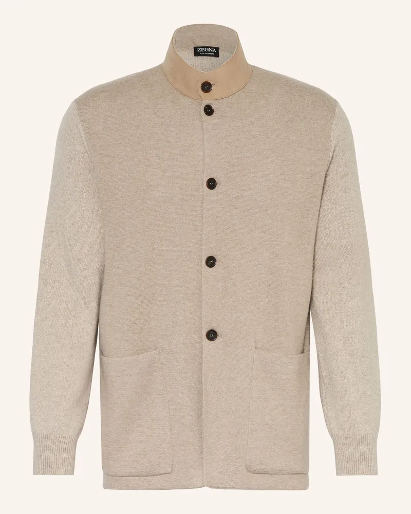 Ermenegildo Zegna Cashmere-Strickjacke Mit Leder beige Beige