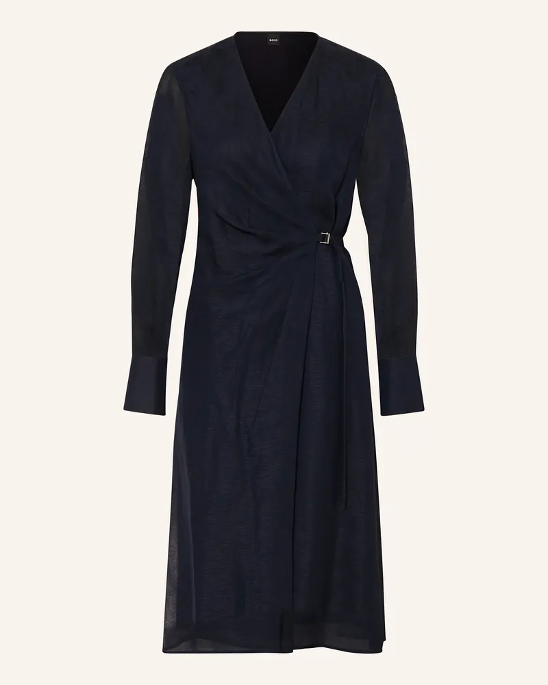 HUGO BOSS Wickelkleid DOSALA mit Leinen Dunkelblau