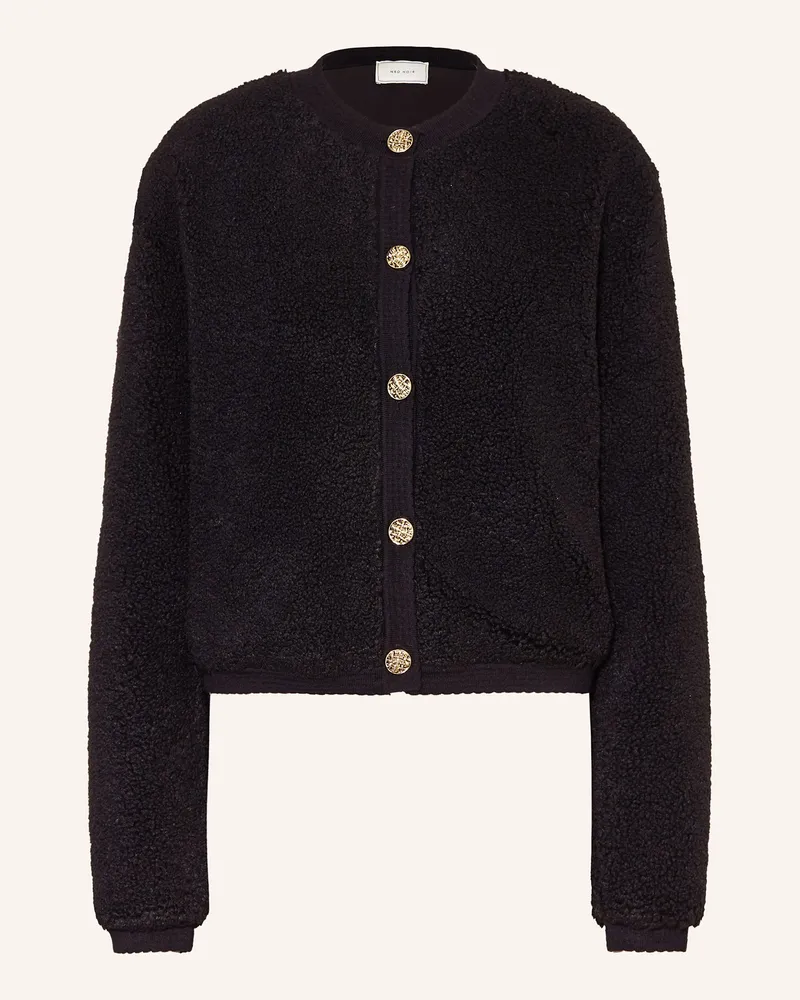 Neo Noir Teddyfell-Jacke schwarz Schwarz